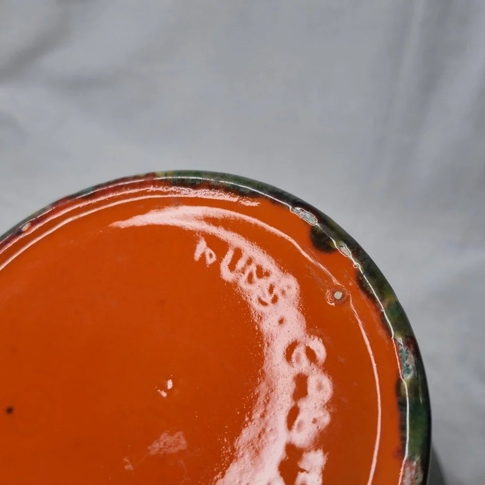 Lane & Co Pottery Vase 1961 MCM Orange Green Drip Glaze Psychedelic Vintage 7.5